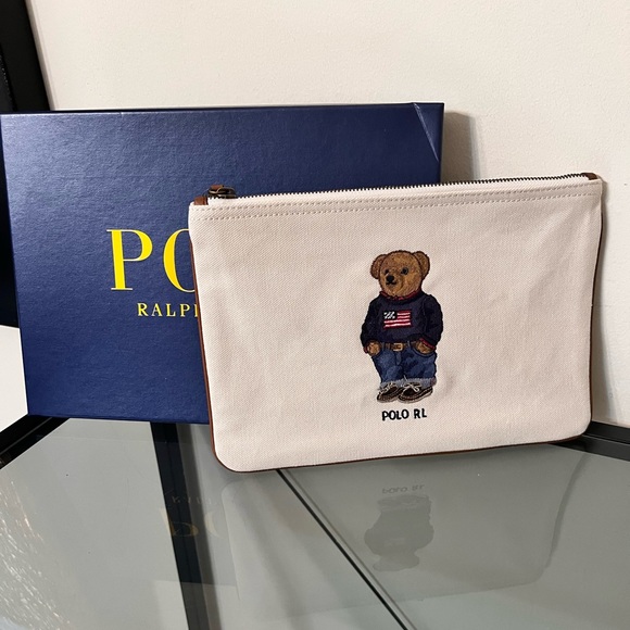 SOLD 🤷‍♀️😃Ralph Lauren Polo Bear Beige Pouch Toiletry Cosmetic Bag NWT - Picture 4 of 15